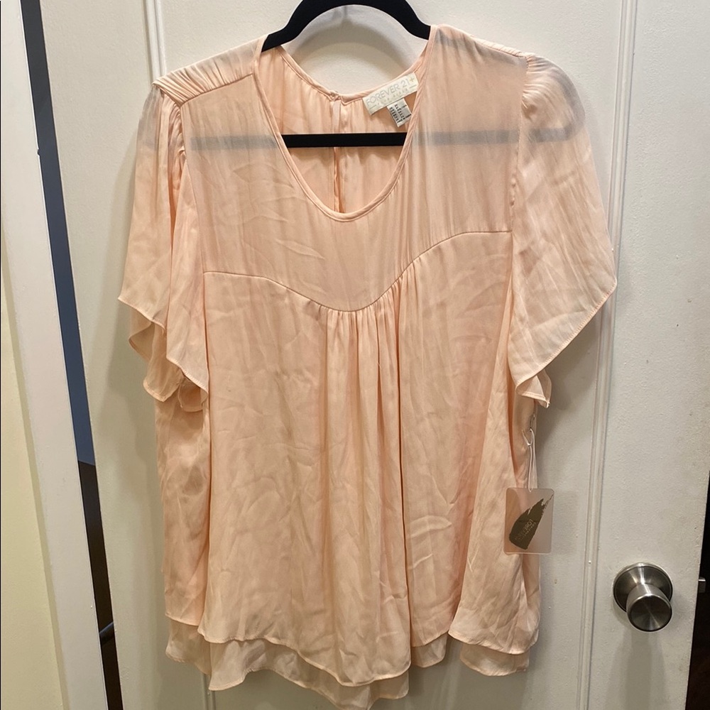Forever 21 Pink Flutter Sleeve Blouse